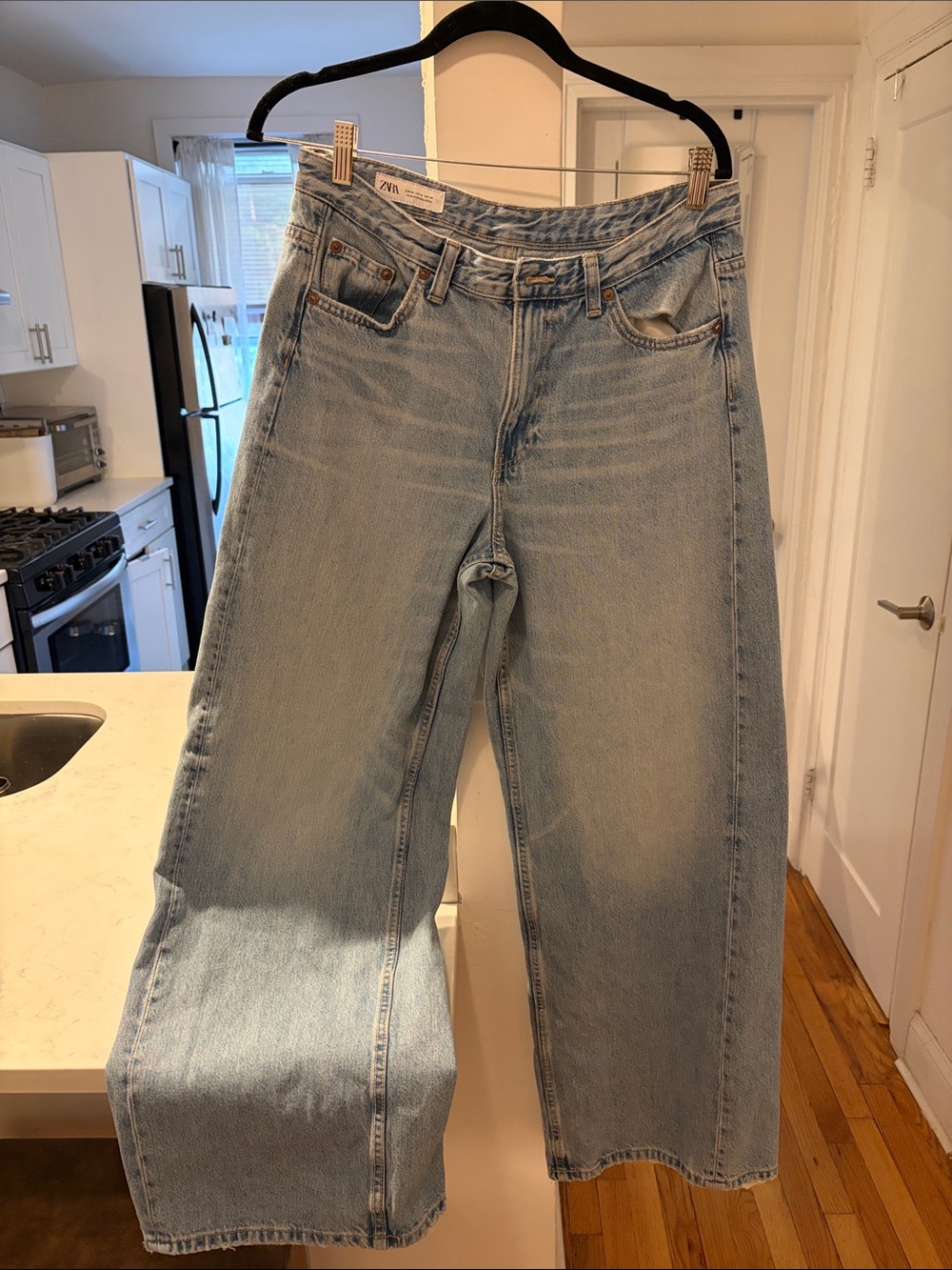 Zara Light Wash Relaxed Straight Flare Jeans